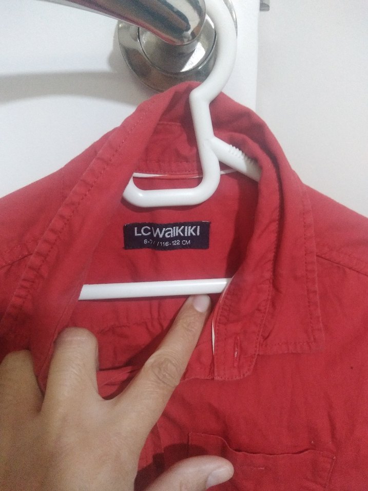 Kısa Kollu Düğmeli Kırmızı Erkek cocuk Gömlek - Görsel 2