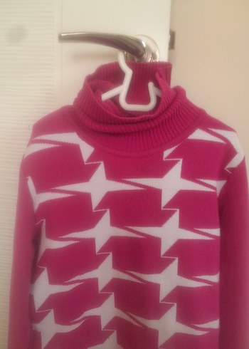 Pembe Boğazlı Örgü Kadın Kazak - Görsel 2