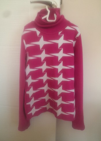 Pembe Boğazlı Örgü Kadın Kazak - Görsel 3