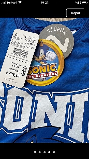 9 Yaş Beden lacivert Renk Sonic eşofman takımı