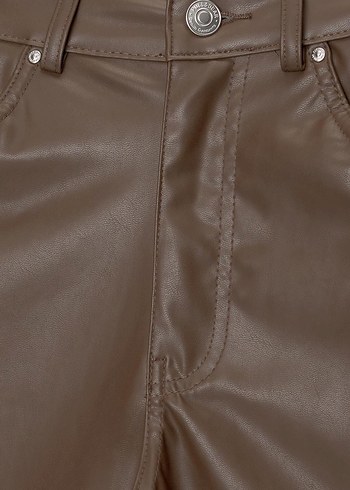 Pull and Bear Kahverengi Deri Kadın Pantolon