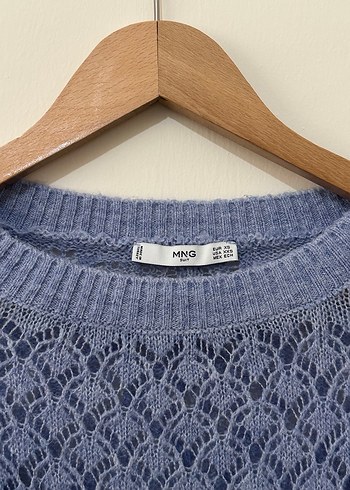 Bohem Mavi Örgü Kadın Kazak - Görsel 3