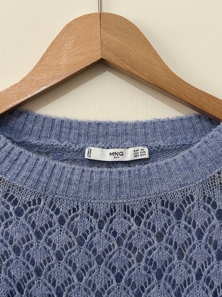 Bohem Mavi Örgü Kadın Kazak - Görsel 3