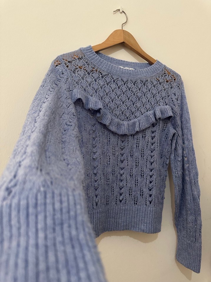 Bohem Mavi Örgü Kadın Kazak - Görsel 2