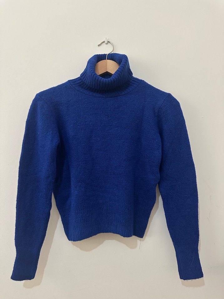 Mavi Yün Boğazlı Kadın Kazak - Görsel 2