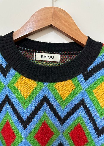 Renkli Desenli Kadın Triko Kazak - Görsel 3