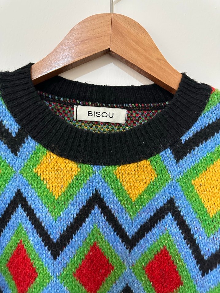 Renkli Desenli Kadın Triko Kazak - Görsel 3