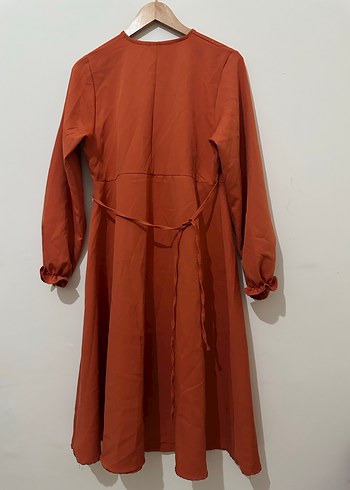 Uzun Koyu Kahverengi V Yakalı Kadın Elbise - Görsel 4