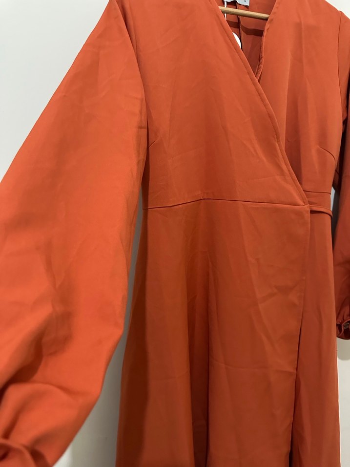 Uzun Koyu Kahverengi V Yakalı Kadın Elbise - Görsel 3