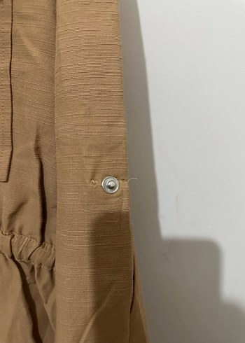 Düğmeli Bej Keten Kadın Ceket - Görsel 3