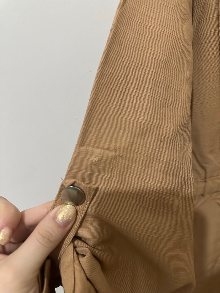 Düğmeli Bej Keten Kadın Ceket - Görsel 2