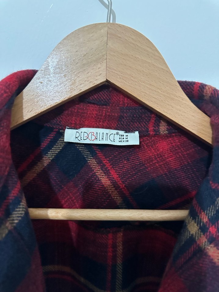 Bordo Ekose Düğmeli Uzun Kollu Kadın Gömlek - Görsel 3