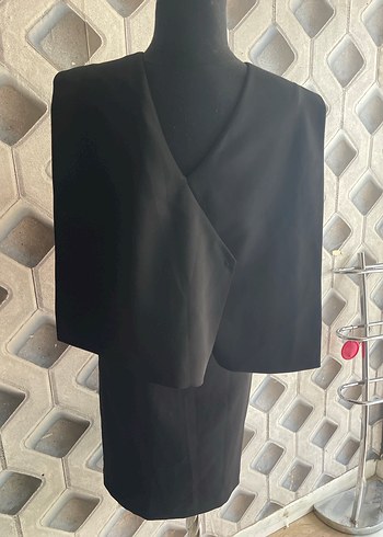 Siyah Drapeli Kadın Ofis Elbisesi - Görsel 3