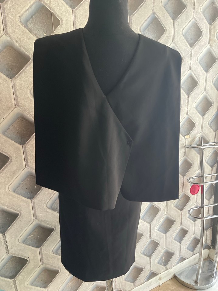 Siyah Drapeli Kadın Ofis Elbisesi - Görsel 3