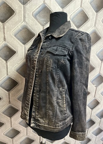 s Beden Düğmeli gri Kadın Denim Ceket