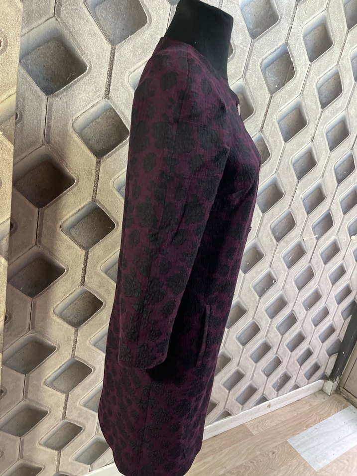 Düğmeli Mor Uzun Kadın Kaban - Görsel 5