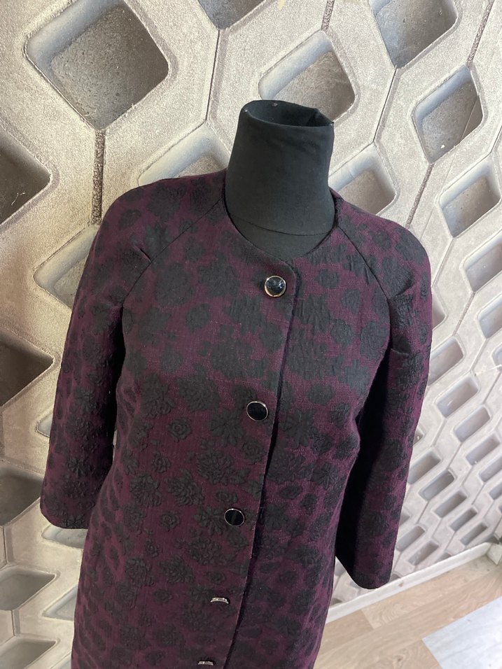 Düğmeli Mor Uzun Kadın Kaban - Görsel 2