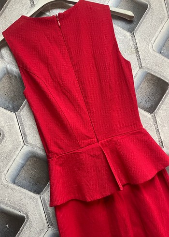 Kırmızı Pilili Uzun Kadın Kalem Elbise - Görsel 5