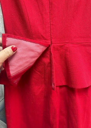 Kırmızı Pilili Uzun Kadın Kalem Elbise - Görsel 6