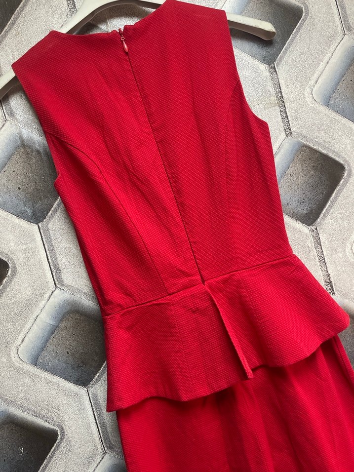 Kırmızı Pilili Uzun Kadın Kalem Elbise - Görsel 5