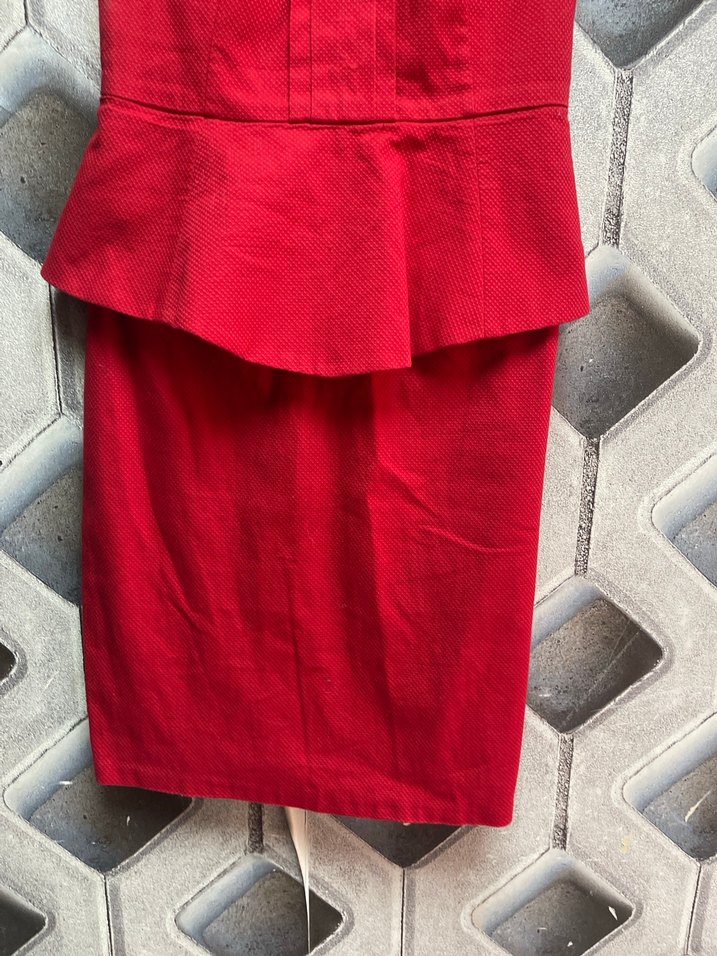 Kırmızı Pilili Uzun Kadın Kalem Elbise - Görsel 3