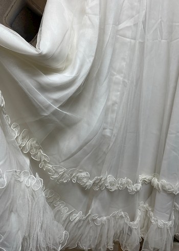 Uzun Kollu Beyaz Nakışlı Vintage Elbise - Görsel 8