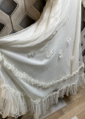 Uzun Kollu Beyaz Nakışlı Vintage Elbise - Görsel 6