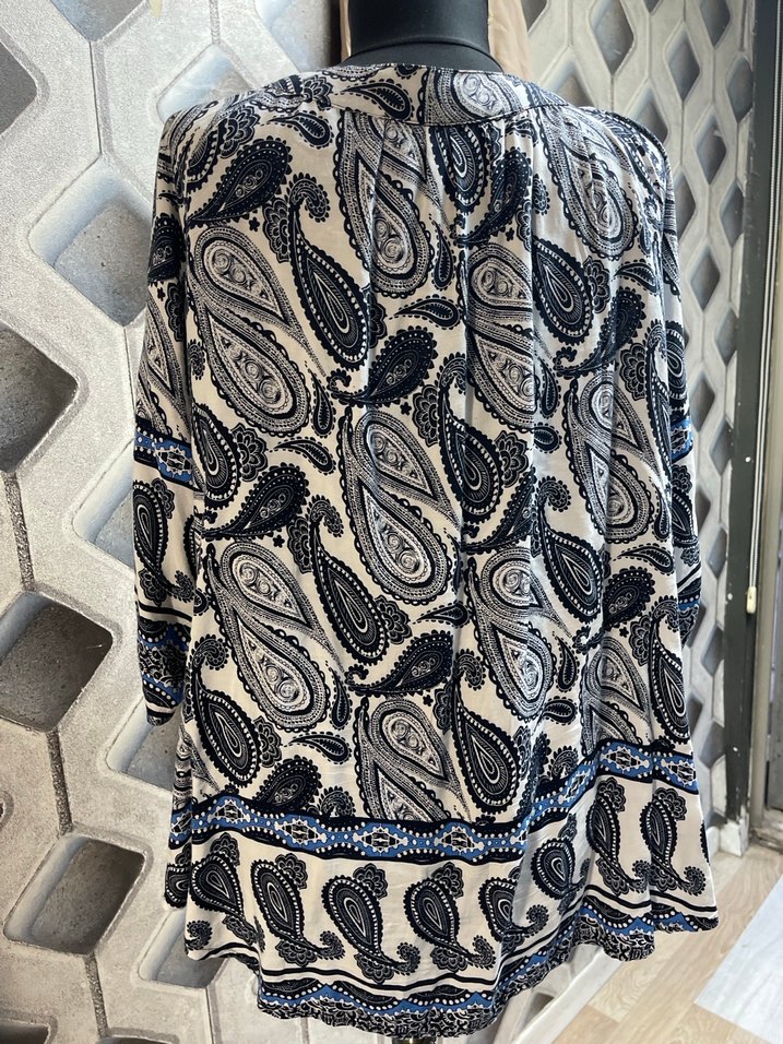 Bohem V Yaka Uzun Desenli  Bluzu - Görsel 4