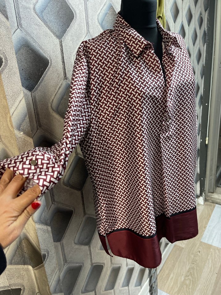 Bordo Desenli Gömlek - Görsel 2