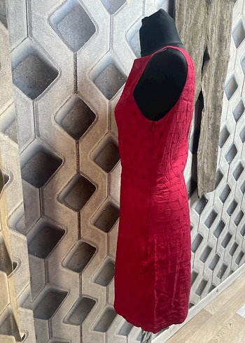 Bordo Kolsuz Midi Kalem Elbise - Görsel 3