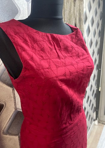 Bordo Kolsuz Midi Kalem Elbise - Görsel 2