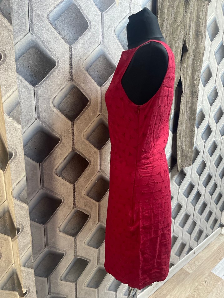 Bordo Kolsuz Midi Kalem Elbise - Görsel 3