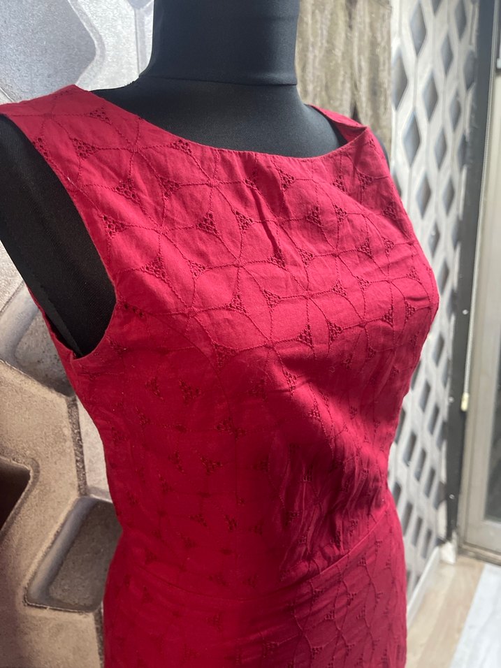 Bordo Kolsuz Midi Kalem Elbise - Görsel 2