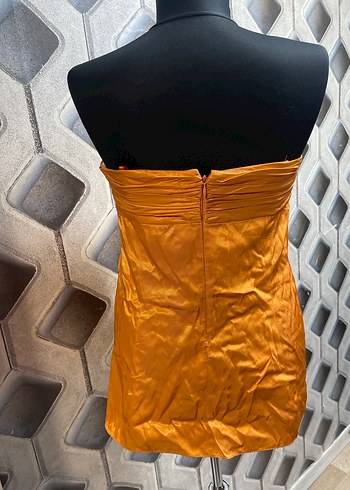 Turuncu Drapeli Straplez Mini Elbise Mint marka - Görsel 6