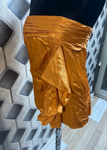 Turuncu Drapeli Straplez Mini Elbise Mint marka - Görsel 2