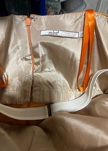 Turuncu Drapeli Straplez Mini Elbise Mint marka - Görsel 7