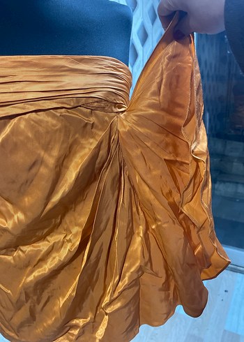 Turuncu Drapeli Straplez Mini Elbise Mint marka - Görsel 3