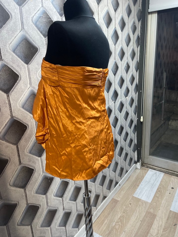 Turuncu Drapeli Straplez Mini Elbise Mint marka - Görsel 4