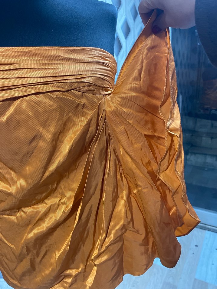 Turuncu Drapeli Straplez Mini Elbise Mint marka - Görsel 3