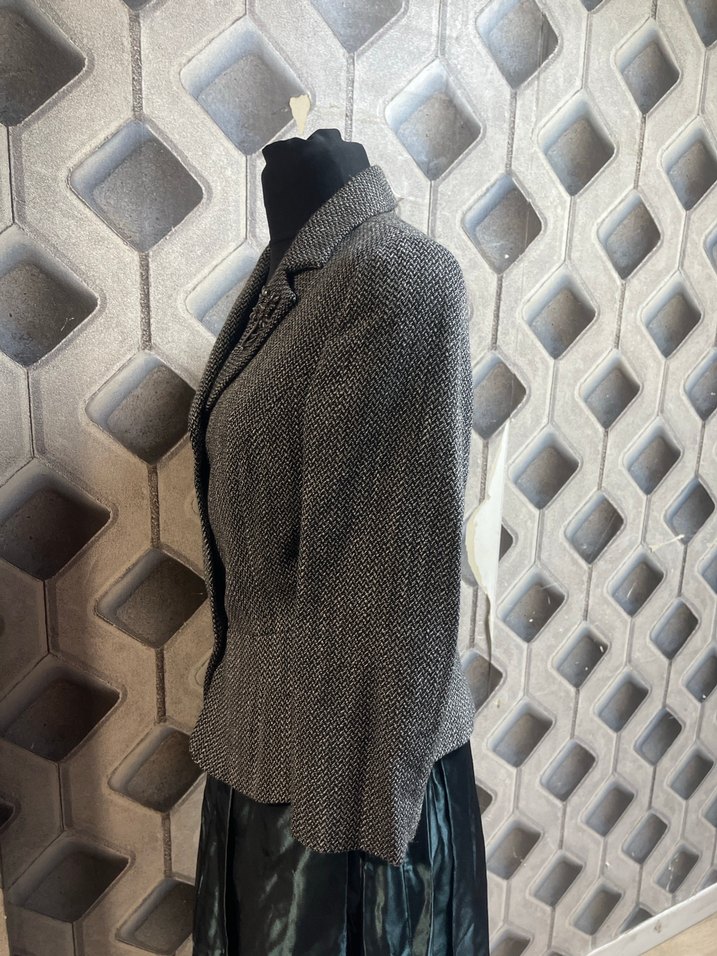 Düğmeli Gri siyah Kadın Blazer Ceket - Görsel 3