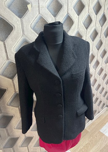 Düğmeli Siyah Kadın Yün Blazer Ceket - Görsel 2