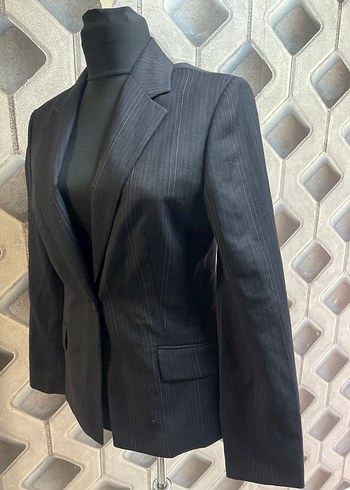 Kadın siyah çizgili Düğmeli Ofis Blazer Ceket - Görsel 2