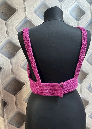 Pembe Örgü Askılı Büstiyer - Görsel 4