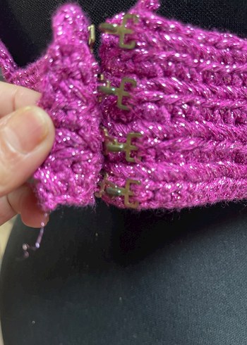 Pembe Örgü Askılı Büstiyer - Görsel 5