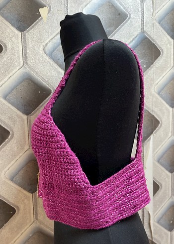 Pembe Örgü Bohem Mini Büstiyer - Görsel 3
