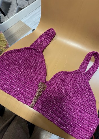 Pembe Örgü Bohem Mini Büstiyer - Görsel 7