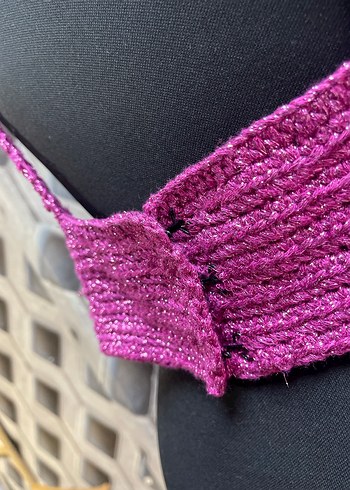 Pembe Örgü Bohem Mini Büstiyer - Görsel 5