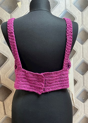 Pembe Örgü Bohem Mini Büstiyer - Görsel 4