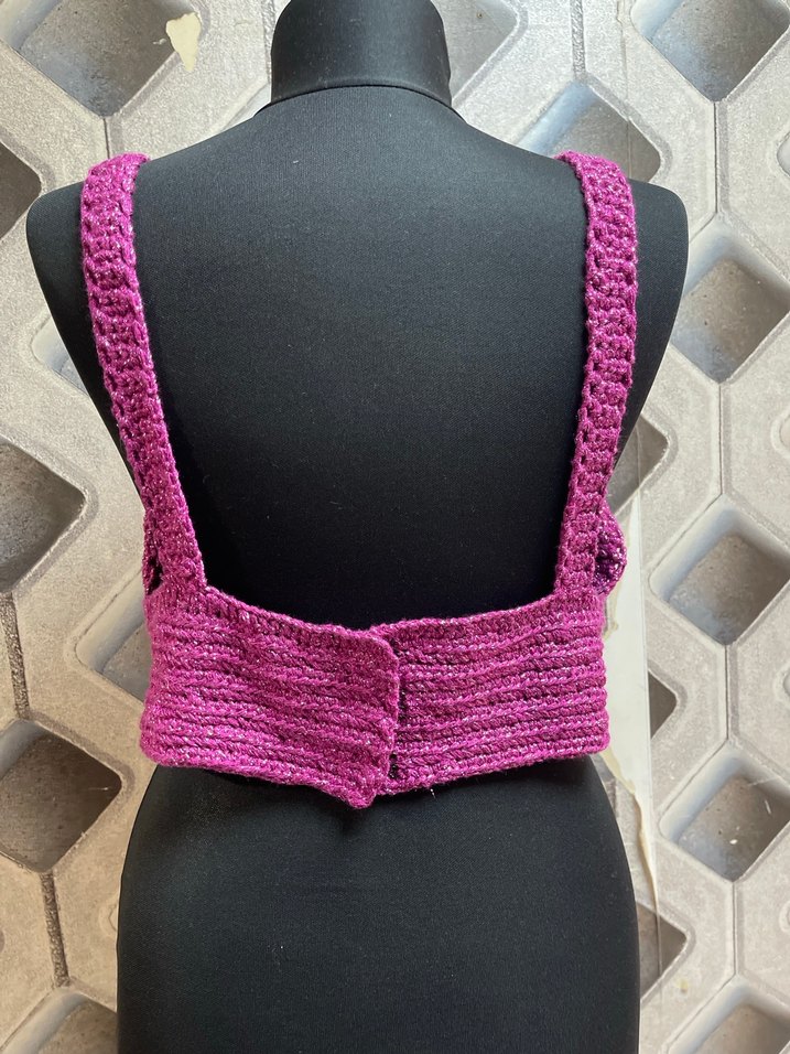 Pembe Örgü Bohem Mini Büstiyer - Görsel 4