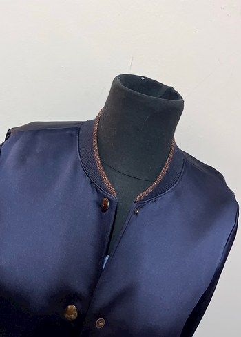 Diğer Çıt çıtlı Parlak Lacivert Midi Kadın Ceket